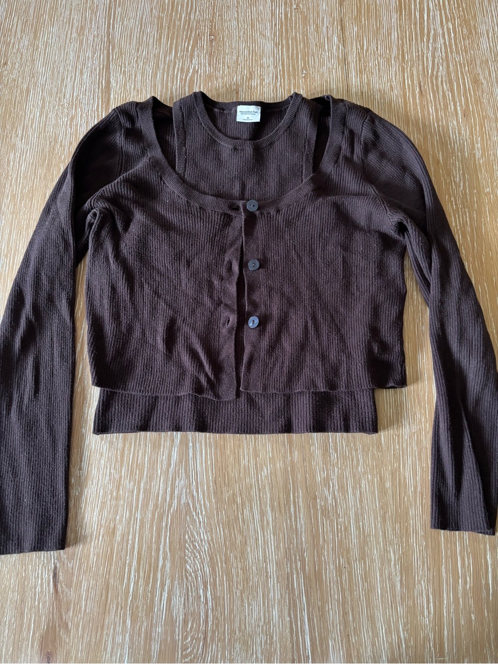 Abercrombie & Fitch Dark Brown Ribbed Layered Cardigan Top